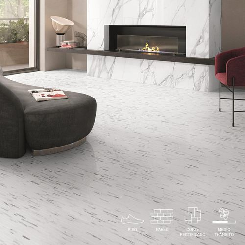 Porcelanato Tele Di Marmo Battuto Blanco/Gris Brillante - 60X120 - 1.44 m2