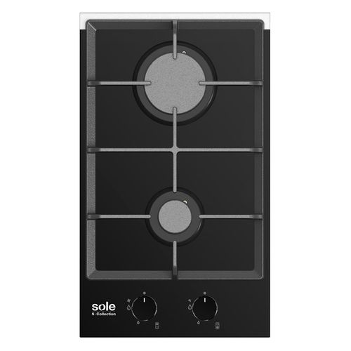 Cocina Sole Encimera Vidrio Templado 2 Hornillas S.Collection 30Cm Negro Solco061