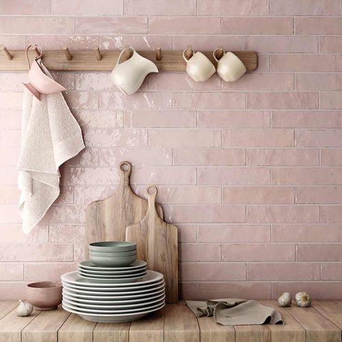 Porcelanato Tribeca Tea Rose Brillante - 6X24.6 cm - 0.50 m2