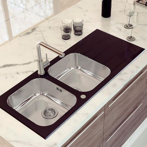 Lavadero Tramontina Vitra Negro 2Poz Vid/Temp C/ Ac.Inox 116X50Cm Pf 18Cm
