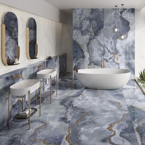 Porcelanato Tele Di Marmo Onyx Azul Brillante - 120X278 cm - 3.33 m2