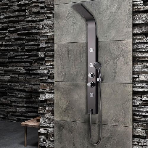 Columna Golden Bath Leonore Negro 140X12.5 Cm Inc. Desv. Y Ducha Telef.