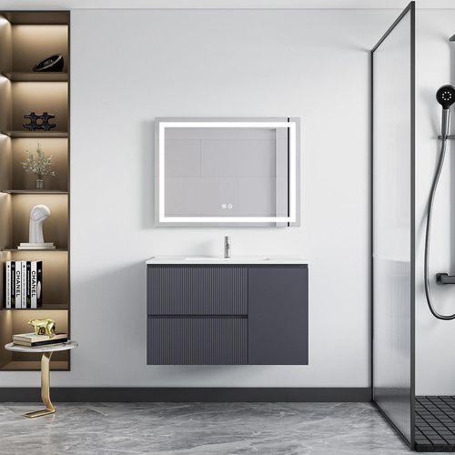 Mueble De Baño Golden Bath Tamis Gris 80X50X46 Cm C/ Rebose Inc. Lavatorio Empotrar