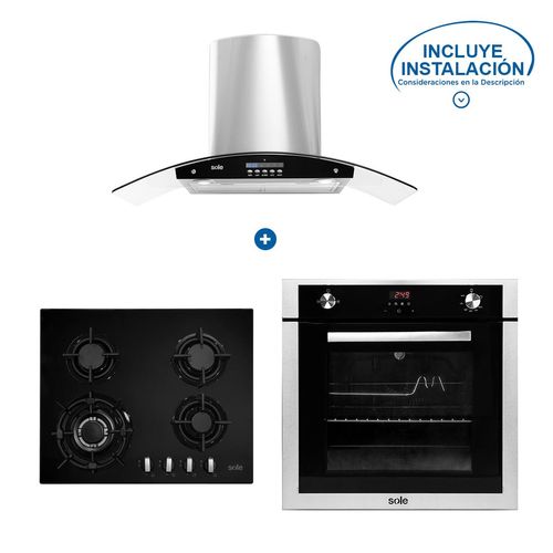 Combo Sole Cocina A Gas De Sobrep. Cristal 85001+Camp. Venus Pluss 62859 + Horno Gas 84876