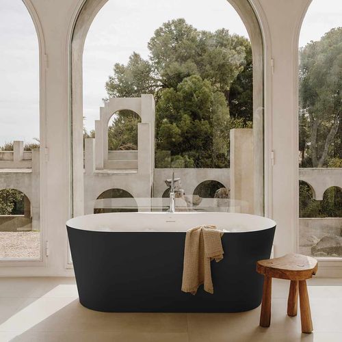 Tina Roca Raina Oval De Stonex Con Desague Push Color Negro/Blanco 159X79X59