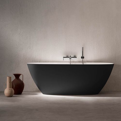 Tina Roca Ariane Oval De Stonex Acab. Negro C/Blanco De 160X75 C/Desague De Push