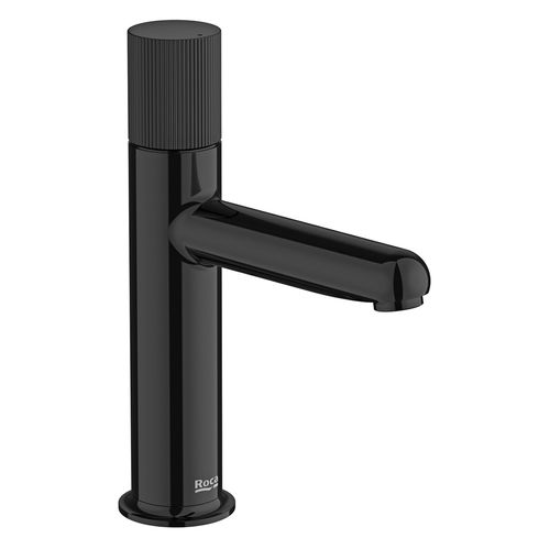 Monocomando Roca Nu P/Lvt. Pico Bajo Acab. Negro Titanio C/Manijas Stripes S/Desague