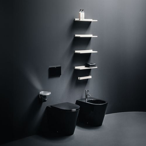 Combo Laufen Kartell Inodoro Al Piso Color Grafito Mate Con Asiento+Cisterna+Codo S/Pulsador