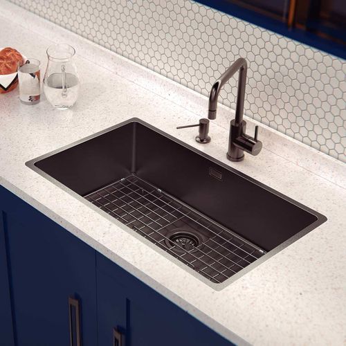 Lavadero Tramontina Quadrum 70 Black Ac/Inox 74X44Cm Prof. 20.5Cm (Inc: Val Ø4½" C/ Reb+Tram+Reji)