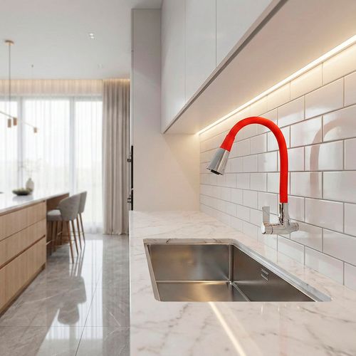 Llave Savona Para Lavadero C/Pico Flex Rojo A La Pared