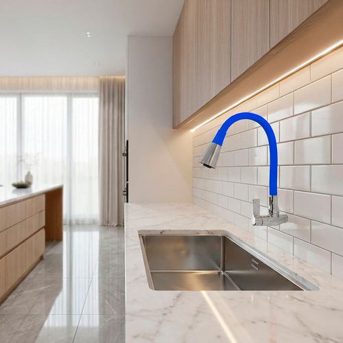 Llave Savona Para Lavadero C/Pico Flex Azul A La Pared