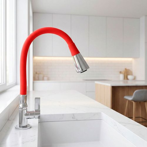 Llave Savona Para Lavadero C/Pico Flex Rojo Al Mueble