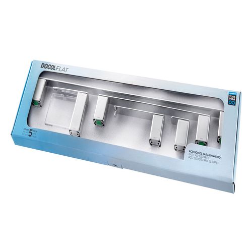 Kit Docol Flat Accesorios De Baño Cromado(Papelera-Perchero-Taollero30Cm-Toallero60Cm-Jabonera)