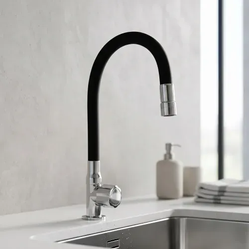 Llave Vainsa Mares Egeo Para Bar Al Mueble Pico Flexible Negro Cr.