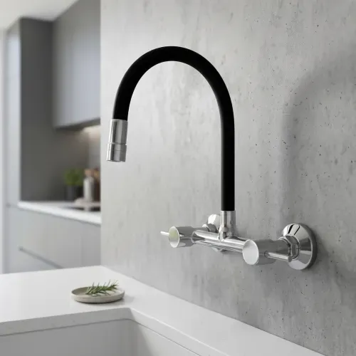 Mezcladora Vainsa Mares Bali Para Lavadero De Pared Pico Flexible Negro Cr.