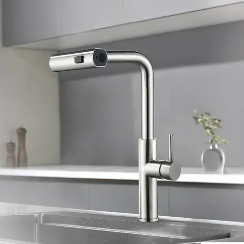 Monocomando Italgrif P/Lavadero Mueble C/Pico Extraible C/2 Tipos De Chorro Acab. Inox.Cepillado