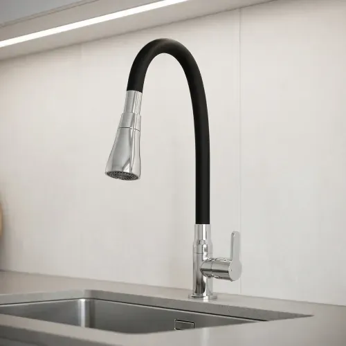 Llave Vainsa Mares Maui Para Bar Al Mueble Pico Flexible Negro Cr.