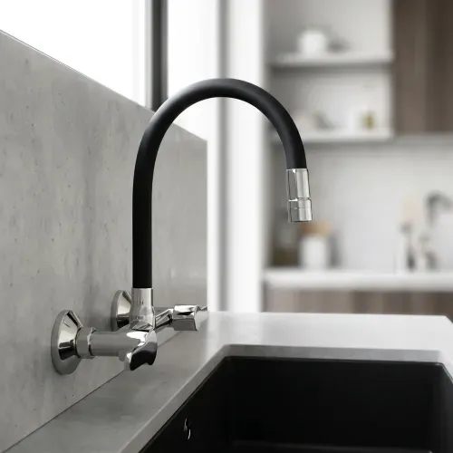 Mezcladora Vainsa Mares Maui Para Lavadero De Pared Pico Flexible Negro Cr.