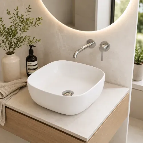 Bowl Golden Bath Galio Cuadrado Blanco Bril. - 44x44x13.5 (Inc. Desague Push Cerámico)