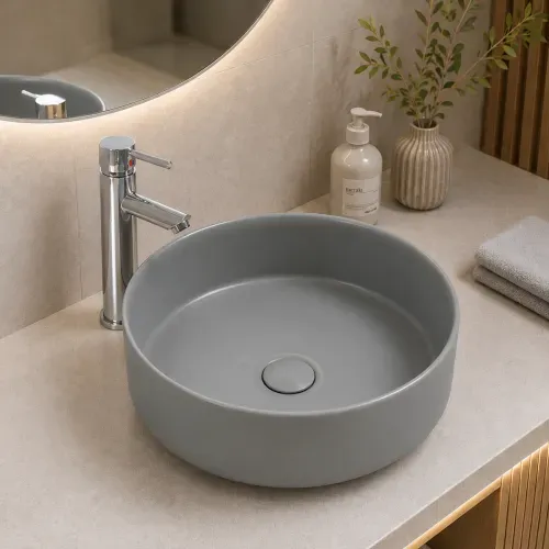 Bowl Riva Ariana Gris Mate - 35.5x35.5x11.5 (Inc. Desague push cerámico)